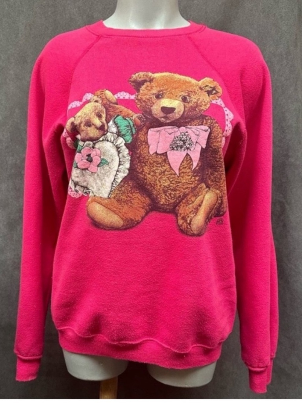 Vintage teddy bears & hearts sweatshirt pink cottagecore
